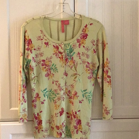 Vintage inspired, jeweled buttons, 3/4 sleeve sweater. - Picture 1 of 11